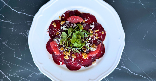 Carpaccio de betterave aux noix, pamplemousse et feta